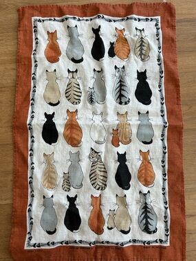 VTG Ulster Weavers Cats in Waiting Irish Linen Tea Towel Retro Cottagecore